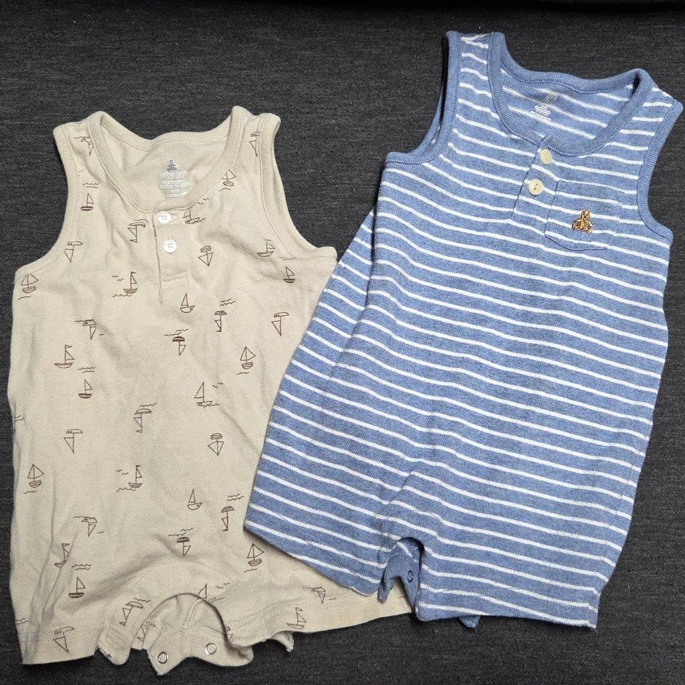 GAP Striped Blue and Beige Sailboat Kids Rompers 6-12M